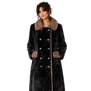 Vintage Borgazia Faux Fur Coat: Black Double Breasted Winter Style